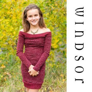 Windsor | Burgundy Off Shoulder Long Sleeve Knit Dress | Size Extra Small